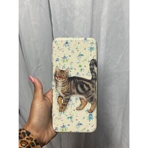 Vintage VHTF Metal Hinged Boxes Box Cat Kitten Tabby Debby Cook htf ~7.5x3.75"